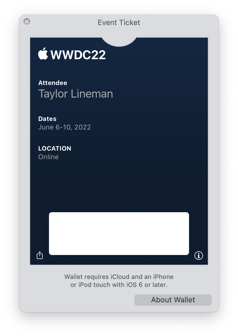 Screenshot of the WWDC22 Wallet Pass