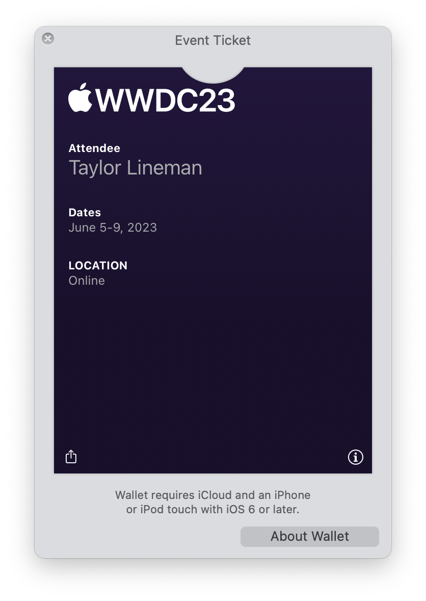 Screenshot of the WWDC23 Wallet Pass